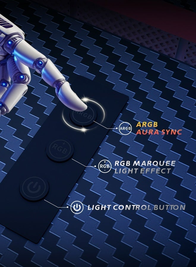 AOR Esports مكتب ألعاب مزود بإضاءة RGB على وحدة التحكم المكتبية، خطافات للسماعات، حامل أكواب وصندوق مقبس، مصنوع من ألياف الكربون، حجم سطح المكتب L120 * W60 سم، ارتفاع 73 سم، مكتب كمبيوتر أسود - Image 5